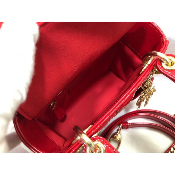 Dior Lady Dior Mini Chain Bag with Chain in Red Patent Calfskin Dior Lady Dior Mini Chain Bag with Chain in Red Patent Calfskin