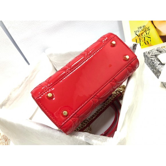 Dior Lady Dior Mini Chain Bag with Chain in Red Patent Calfskin Dior Lady Dior Mini Chain Bag with Chain in Red Patent Calfskin