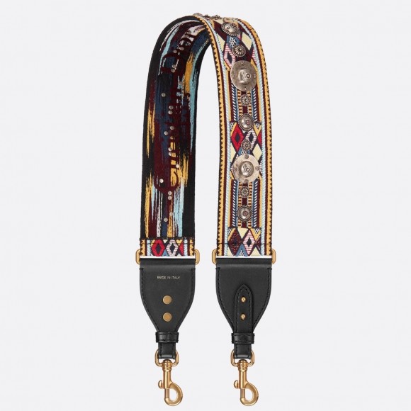 Dior Shoulder Strap in Multicolored Embroidery Canvas with Medallions Dior Shoulder Strap in Multicolored Embroidery Canvas with Medallions