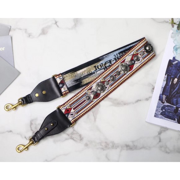 Dior Shoulder Strap in Multicolored Embroidery Canvas with Medallions Dior Shoulder Strap in Multicolored Embroidery Canvas with Medallions