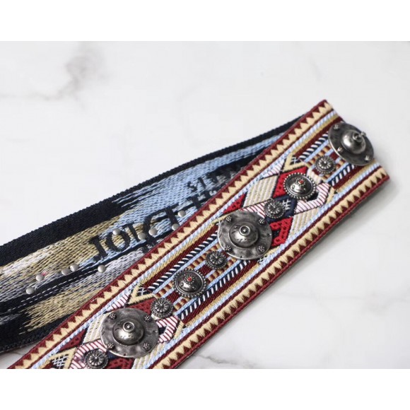 Dior Shoulder Strap in Multicolored Embroidery Canvas with Medallions Dior Shoulder Strap in Multicolored Embroidery Canvas with Medallions