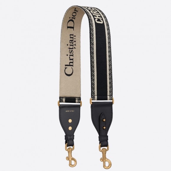 Dior Shoulder Strap in Black Embroidery Canvas Dior Shoulder Strap in Black Embroidery Canvas