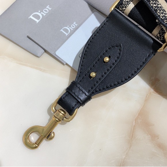 Dior Shoulder Strap in Black Embroidery Canvas Dior Shoulder Strap in Black Embroidery Canvas