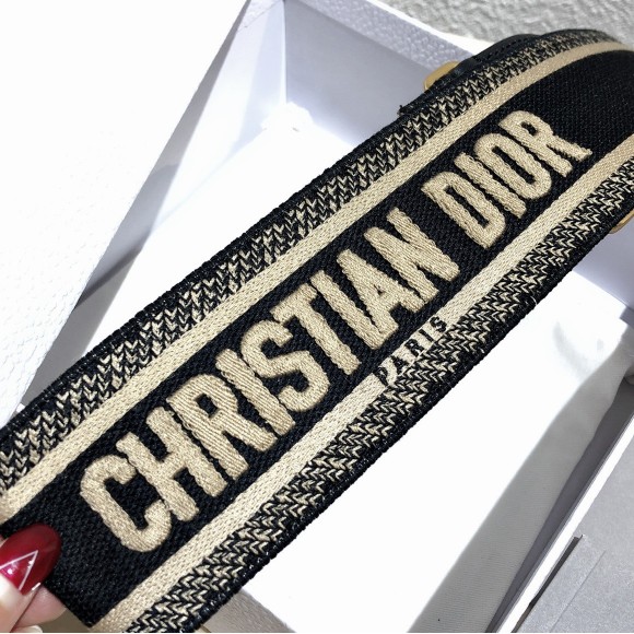 Dior Shoulder Strap in Black Embroidery Canvas Dior Shoulder Strap in Black Embroidery Canvas