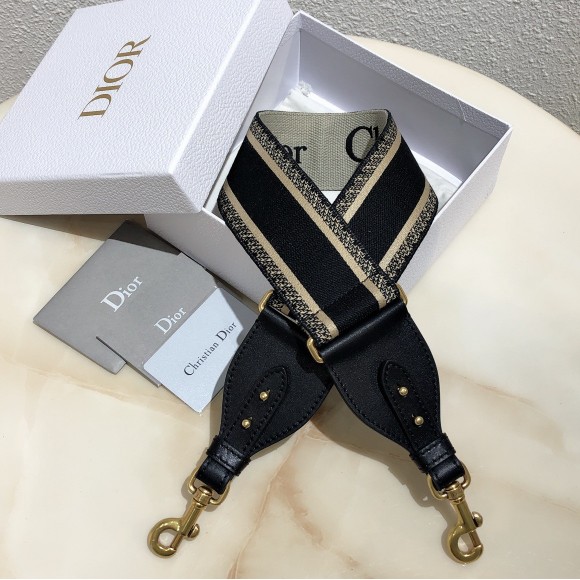 Dior Shoulder Strap in Black Embroidery Canvas Dior Shoulder Strap in Black Embroidery Canvas