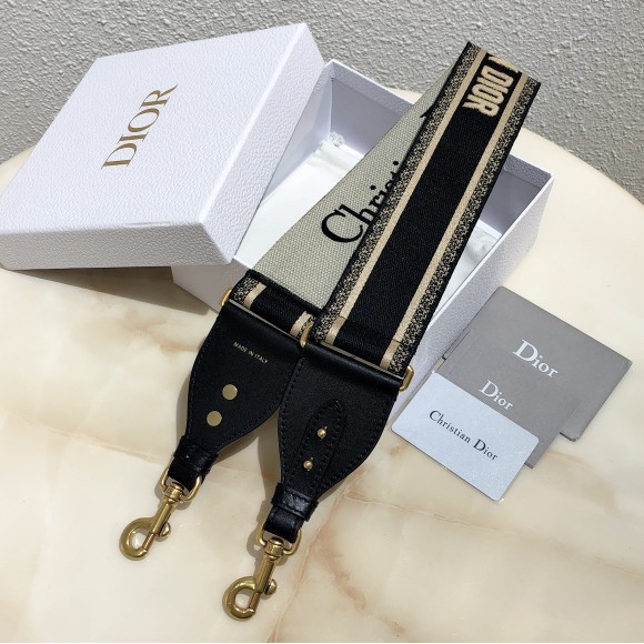 Dior Shoulder Strap in Black Embroidery Canvas Dior Shoulder Strap in Black Embroidery Canvas