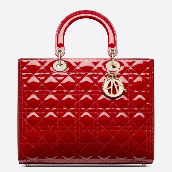 Dior Lady Dior Large Bag In Red Patent Cannage Calfskin Dior Lady Dior Large Bag In Red Patent Cannage Calfskin