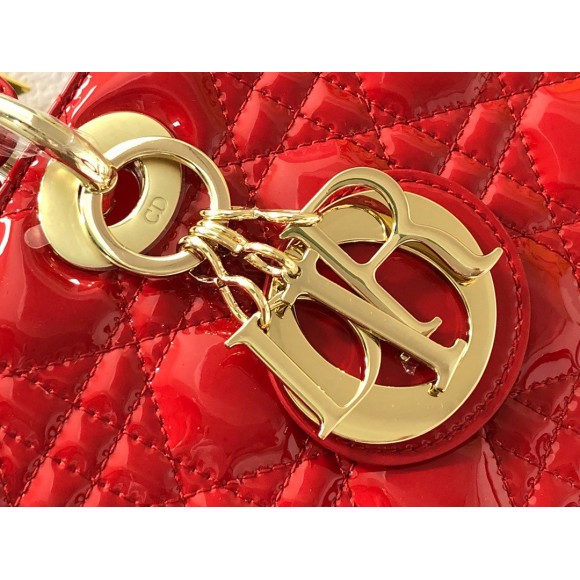 Dior Lady Dior Large Bag In Red Patent Cannage Calfskin Dior Lady Dior Large Bag In Red Patent Cannage Calfskin