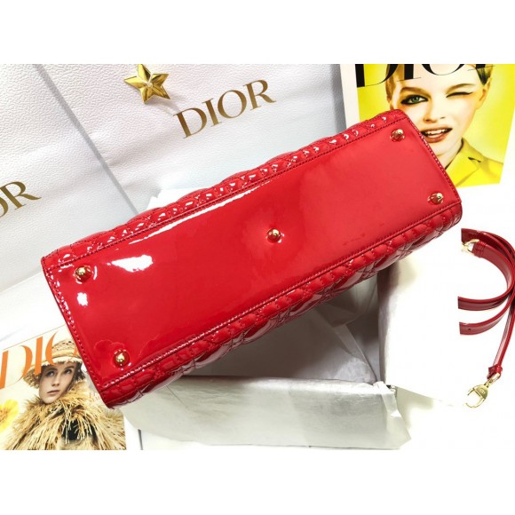 Dior Lady Dior Large Bag In Red Patent Cannage Calfskin Dior Lady Dior Large Bag In Red Patent Cannage Calfskin