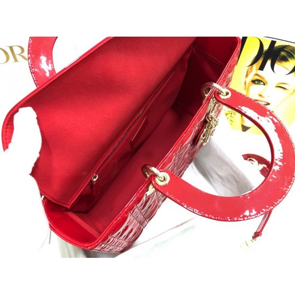 Dior Lady Dior Large Bag In Red Patent Cannage Calfskin Dior Lady Dior Large Bag In Red Patent Cannage Calfskin