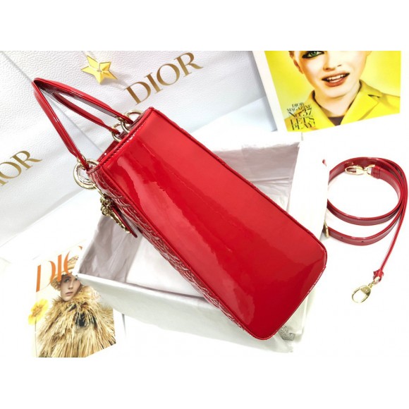 Dior Lady Dior Large Bag In Red Patent Cannage Calfskin Dior Lady Dior Large Bag In Red Patent Cannage Calfskin