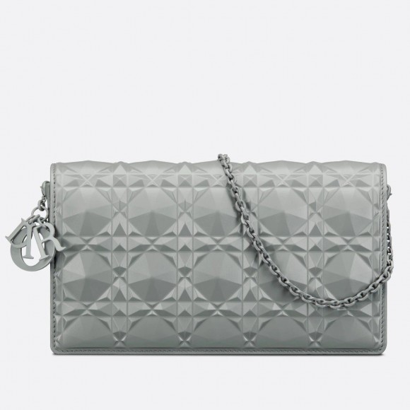 Dior Lady Dior Chain Pouch In Grey Diamond Calfskin Dior Lady Dior Chain Pouch In Grey Diamond Calfskin