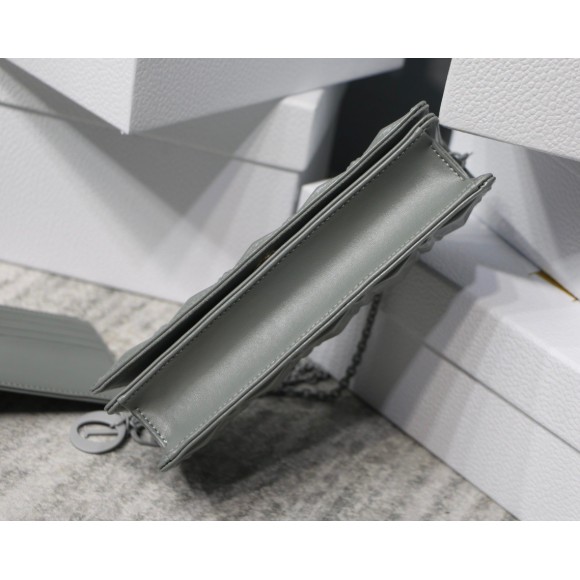 Dior Lady Dior Chain Pouch In Grey Diamond Calfskin Dior Lady Dior Chain Pouch In Grey Diamond Calfskin