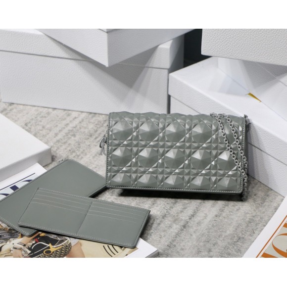 Dior Lady Dior Chain Pouch In Grey Diamond Calfskin Dior Lady Dior Chain Pouch In Grey Diamond Calfskin