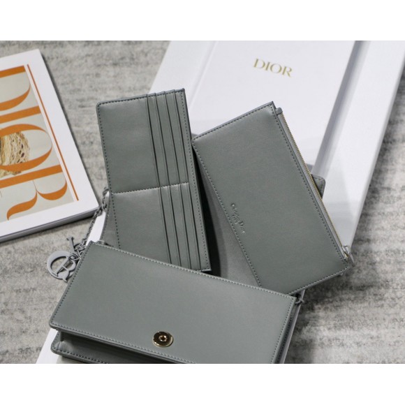 Dior Lady Dior Chain Pouch In Grey Diamond Calfskin Dior Lady Dior Chain Pouch In Grey Diamond Calfskin