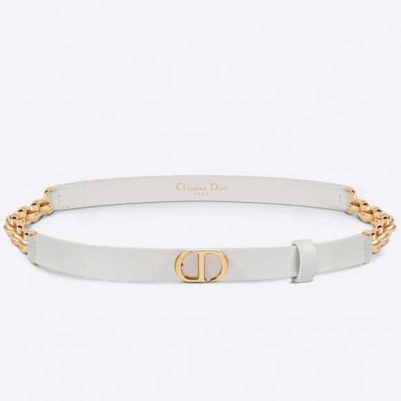 Dior Caro 15MM Belt in White Calfskin and Chain Dior Caro 15MM Belt in White Calfskin and Chain
