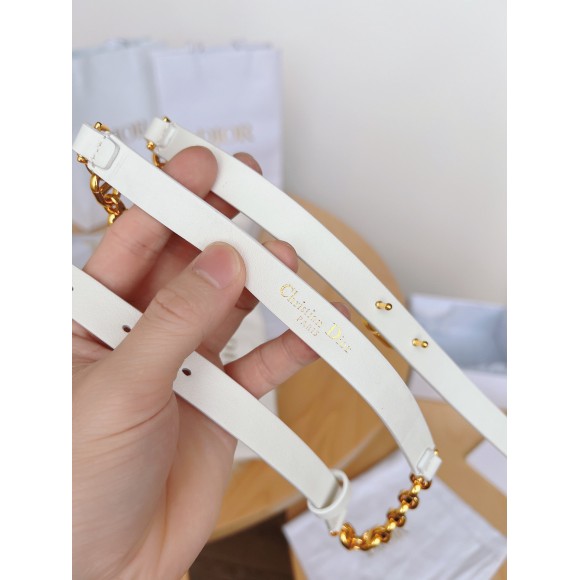 Dior Caro 15MM Belt in White Calfskin and Chain Dior Caro 15MM Belt in White Calfskin and Chain