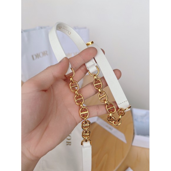Dior Caro 15MM Belt in White Calfskin and Chain Dior Caro 15MM Belt in White Calfskin and Chain