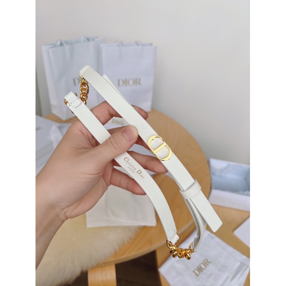 Dior Caro 15MM Belt in White Calfskin and Chain Dior Caro 15MM Belt in White Calfskin and Chain
