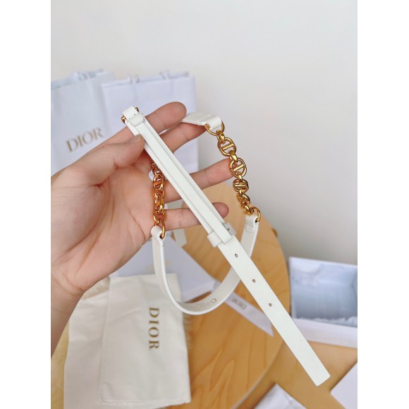 Dior Caro 15MM Belt in White Calfskin and Chain Dior Caro 15MM Belt in White Calfskin and Chain