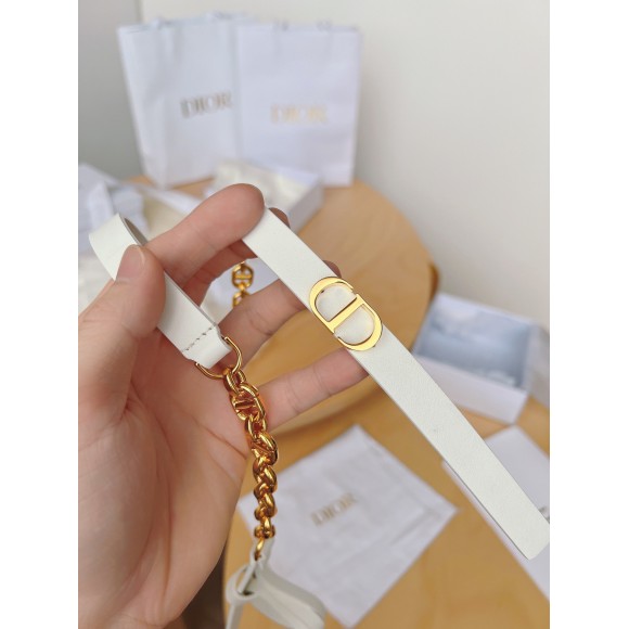 Dior Caro 15MM Belt in White Calfskin and Chain Dior Caro 15MM Belt in White Calfskin and Chain