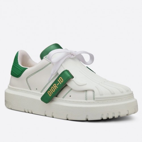 Dior Dior-ID Sneakers In White Leather with Green Strap Dior Dior-ID Sneakers In White Leather with Green Strap