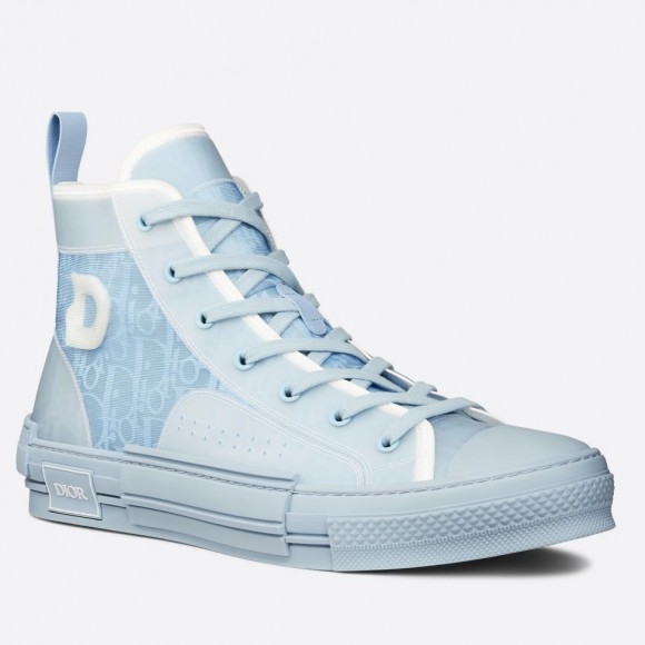 Dior Men's B23 High-top Sneakers In Ligth Blue Oblique Canvas Dior Men's B23 High-top Sneakers In Ligth Blue Oblique Canvas