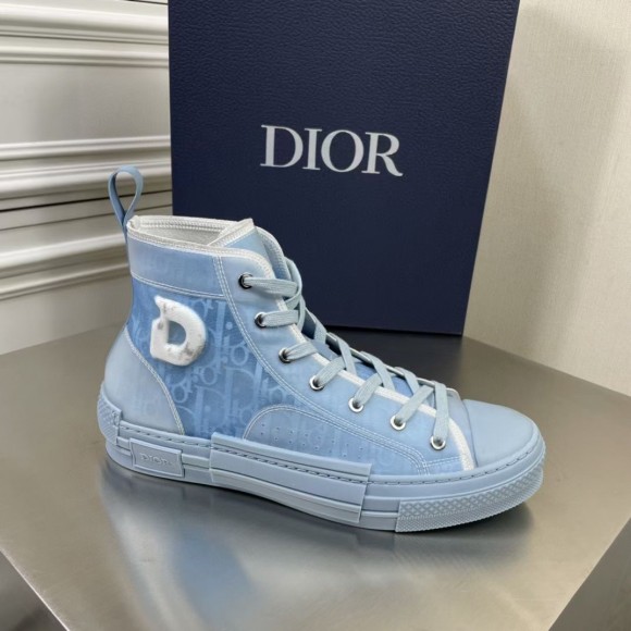 Dior Men's B23 High-top Sneakers In Ligth Blue Oblique Canvas Dior Men's B23 High-top Sneakers In Ligth Blue Oblique Canvas