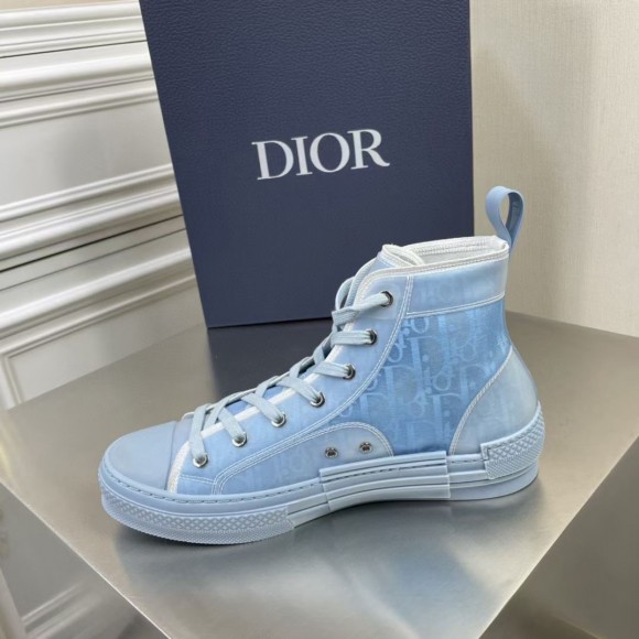 Dior Men's B23 High-top Sneakers In Ligth Blue Oblique Canvas Dior Men's B23 High-top Sneakers In Ligth Blue Oblique Canvas