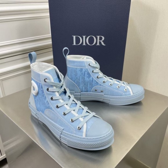 Dior Men's B23 High-top Sneakers In Ligth Blue Oblique Canvas Dior Men's B23 High-top Sneakers In Ligth Blue Oblique Canvas