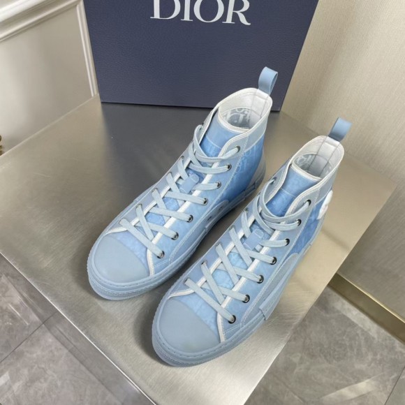 Dior Men's B23 High-top Sneakers In Ligth Blue Oblique Canvas Dior Men's B23 High-top Sneakers In Ligth Blue Oblique Canvas