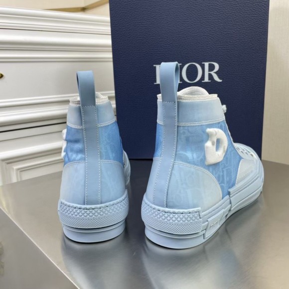 Dior Men's B23 High-top Sneakers In Ligth Blue Oblique Canvas Dior Men's B23 High-top Sneakers In Ligth Blue Oblique Canvas
