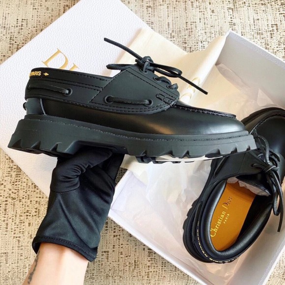 Dior Walker Boat Shoes In Black Calfskin Dior Walker Boat Shoes In Black Calfskin