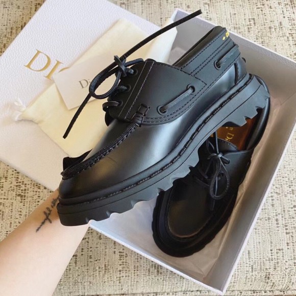 Dior Walker Boat Shoes In Black Calfskin Dior Walker Boat Shoes In Black Calfskin