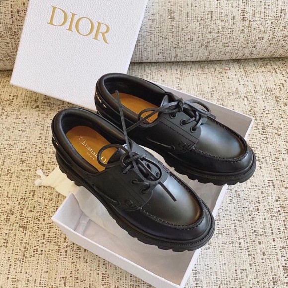 Dior Walker Boat Shoes In Black Calfskin Dior Walker Boat Shoes In Black Calfskin
