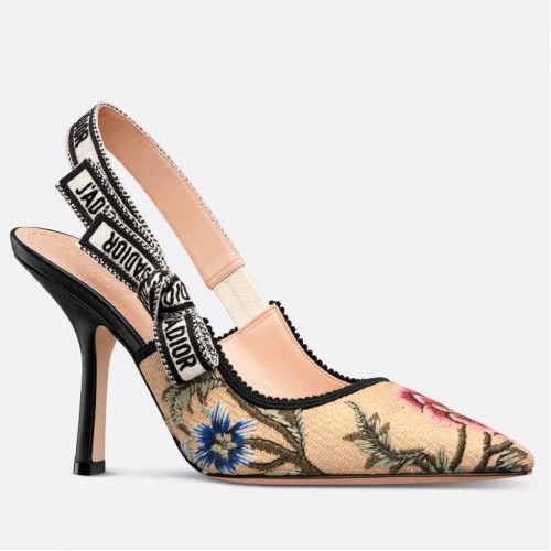 Dior J'Adior Slingback Pumps 100mm In Beige Petites Fleurs Embroidered Raffia Dior J'Adior Slingback Pumps 100mm In Beige Petites Fleurs Embroidered Raffia