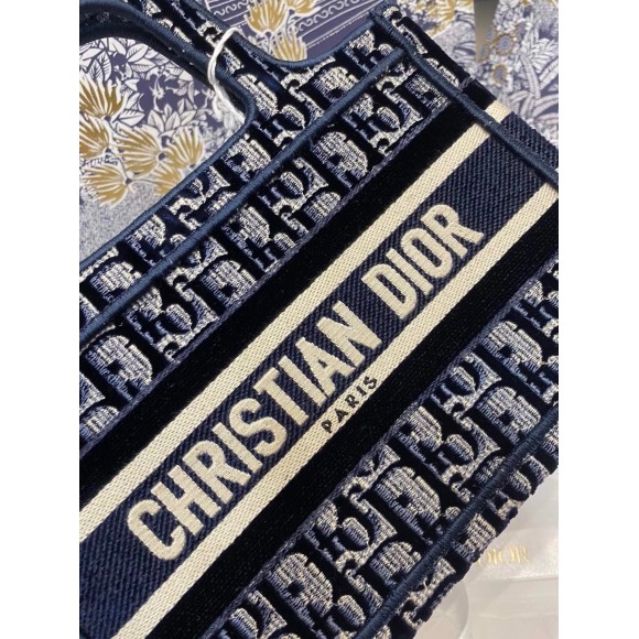 Dior Mini Book Tote Bag In Blue Velvet Oblique Embroidered Dior Mini Book Tote Bag In Blue Velvet Oblique Embroidered