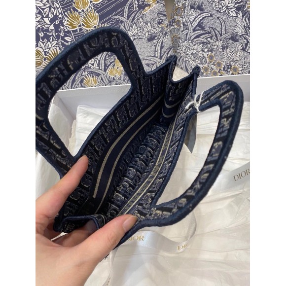 Dior Mini Book Tote Bag In Blue Velvet Oblique Embroidered Dior Mini Book Tote Bag In Blue Velvet Oblique Embroidered