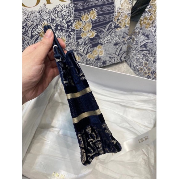 Dior Mini Book Tote Bag In Blue Velvet Oblique Embroidered Dior Mini Book Tote Bag In Blue Velvet Oblique Embroidered
