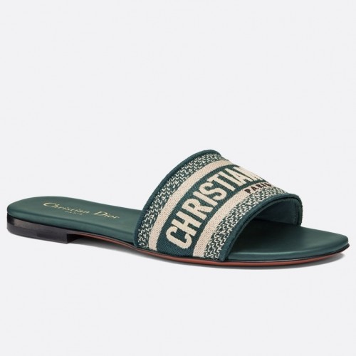 Dior Dway Slides In Green Embroidered Cotton Dior Dway Slides In Green Embroidered Cotton