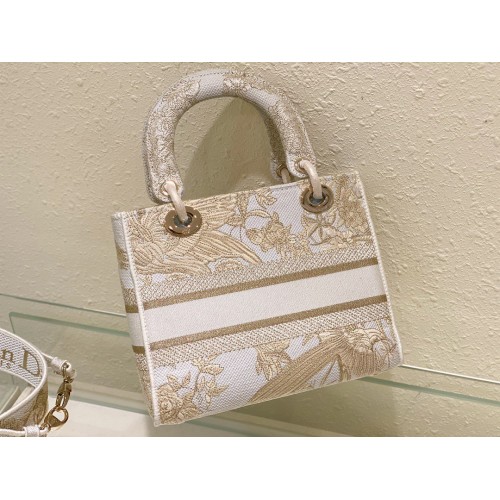 Dior Lady D-Lite Medium Bag In Gold Jardin d'Hiver Embroidery Dior Lady D-Lite Medium Bag In Gold Jardin d'Hiver Embroidery
