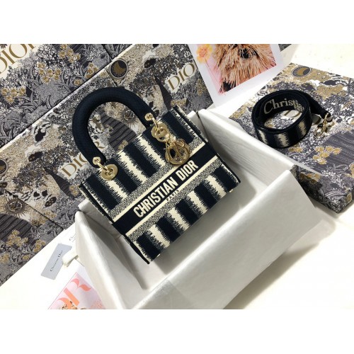 Dior Lady D-Lite Medium Bag In Blue D-Stripes Embroidery Dior Lady D-Lite Medium Bag In Blue D-Stripes Embroidery