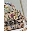 Dior Lady D-Lite Medium Bag In Beige Raffia Embroidered with Dior Petites Fleurs