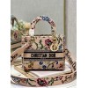 Dior Lady D-Lite Medium Bag In Beige Raffia Embroidered with Dior Petites Fleurs