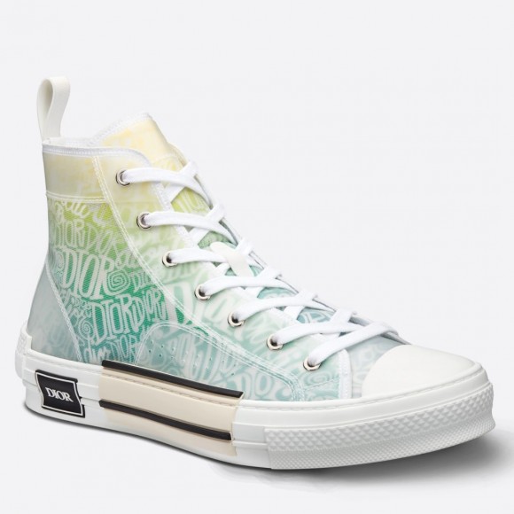 Dior Men's B23 High-top Sneakers with Green and Yellow Print Dior Men's B23 High-top Sneakers with Green and Yellow Print