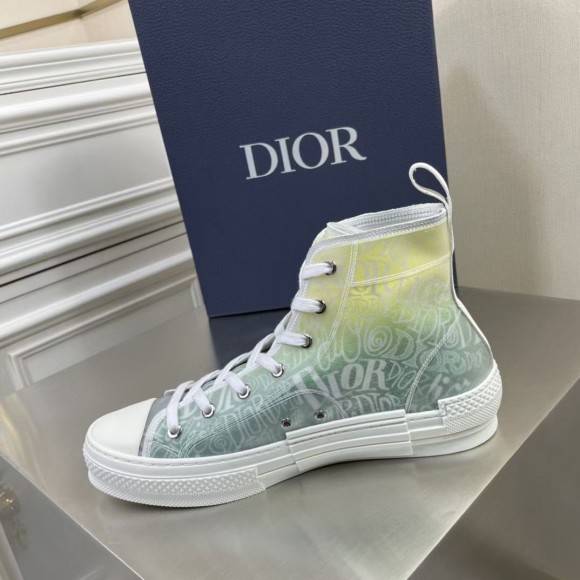 Dior Men's B23 High-top Sneakers with Green and Yellow Print Dior Men's B23 High-top Sneakers with Green and Yellow Print