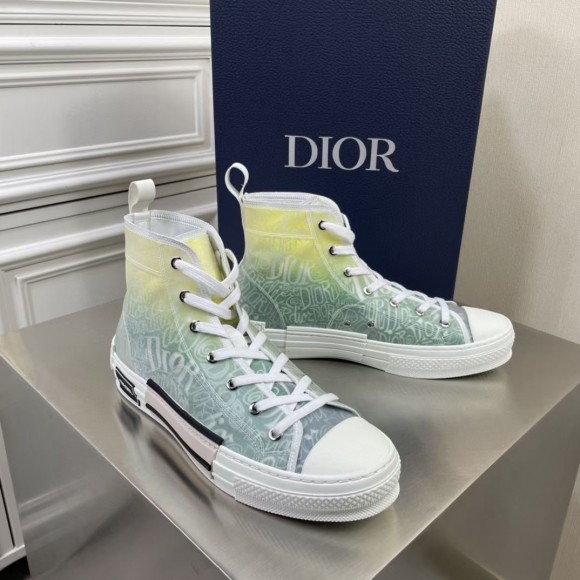 Dior Men's B23 High-top Sneakers with Green and Yellow Print Dior Men's B23 High-top Sneakers with Green and Yellow Print