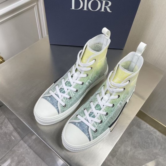 Dior Men's B23 High-top Sneakers with Green and Yellow Print Dior Men's B23 High-top Sneakers with Green and Yellow Print