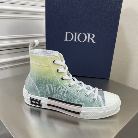 Dior Men's B23 High-top Sneakers with Green and Yellow Print Dior Men's B23 High-top Sneakers with Green and Yellow Print