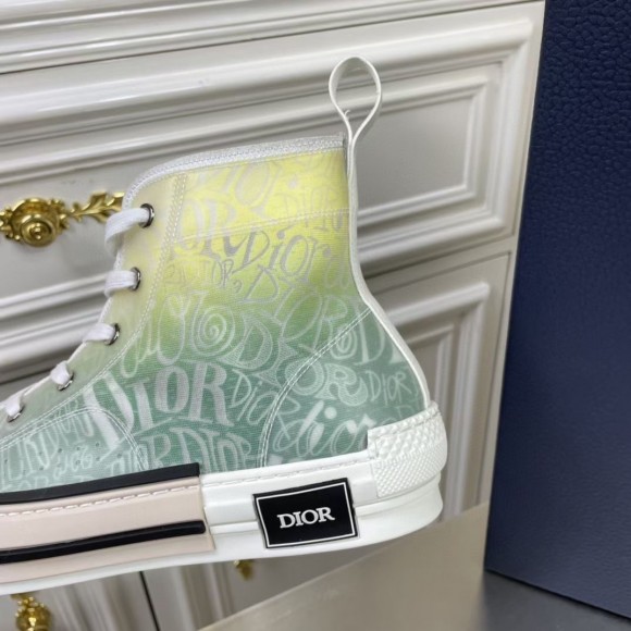 Dior Men's B23 High-top Sneakers with Green and Yellow Print Dior Men's B23 High-top Sneakers with Green and Yellow Print